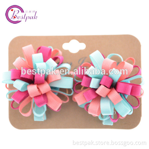 2014new style polyester grosgrain ribbon ball adult hair clip